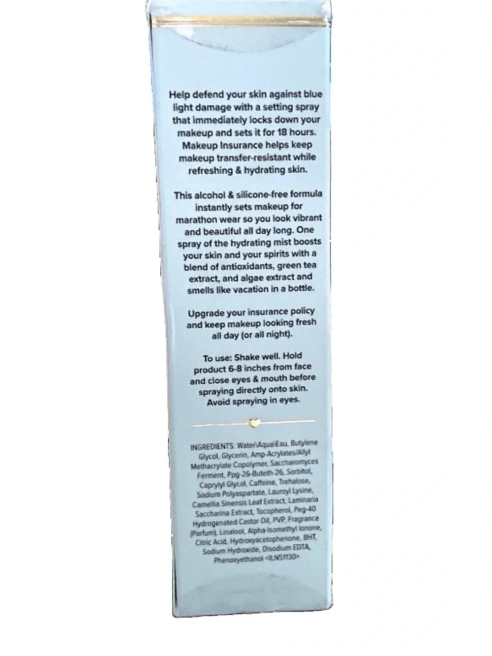 Too Faced Makeup Insurance Setting Spray +Blue Light Defense 4oz/118ml New Boxed